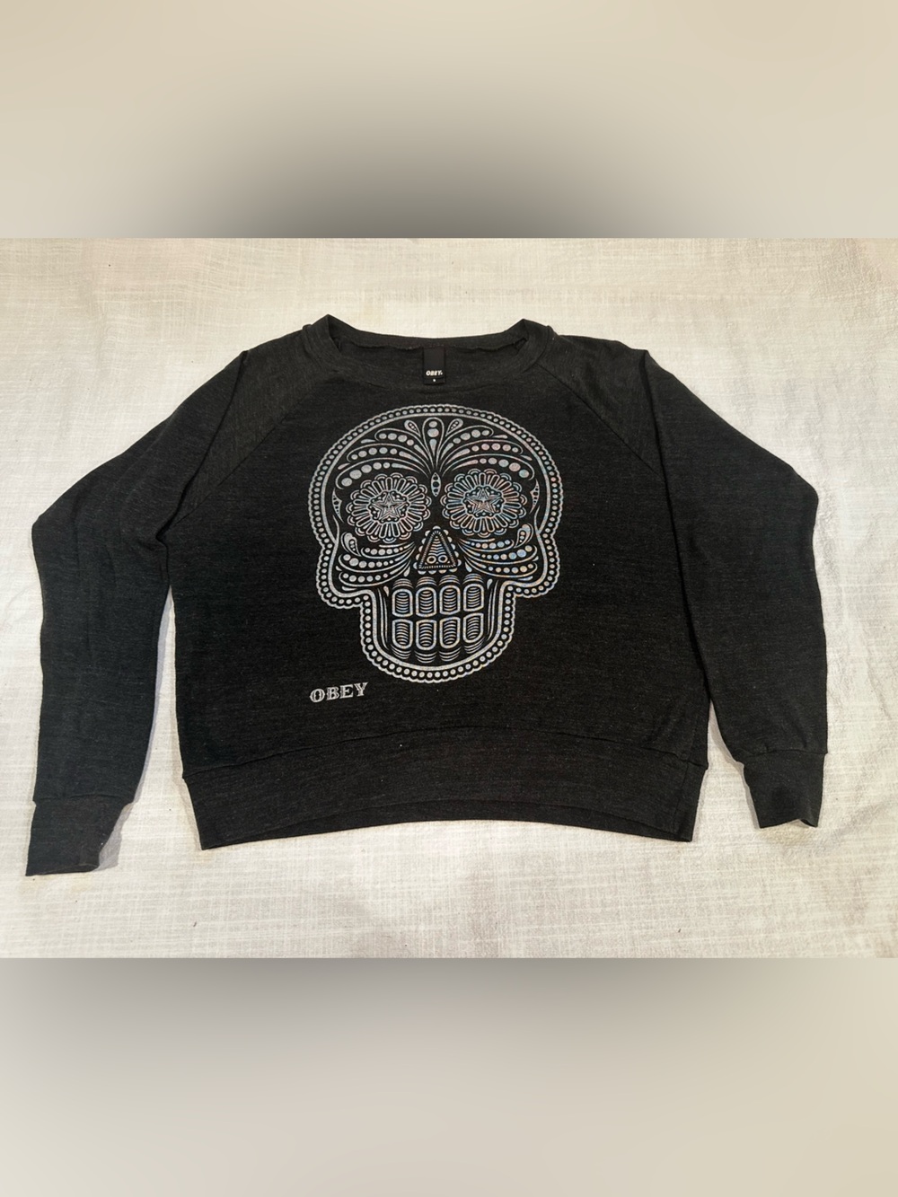 Obey Black Crewneck Sweatshirt with Sugar Skull Graphic